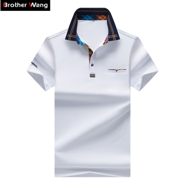 2020 New Men's POLO Shirt Fashion Hit Color Lattice Collar Casual Pure Color Paul Shirt Brand Polo Shirt Men's Clothing