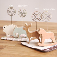 1pc Wood Stand Card Holder Ram Elephant Horse Deer Desktop Photo Memo Note Clip Kawaii Stationery Tickets Letter Paper Holders