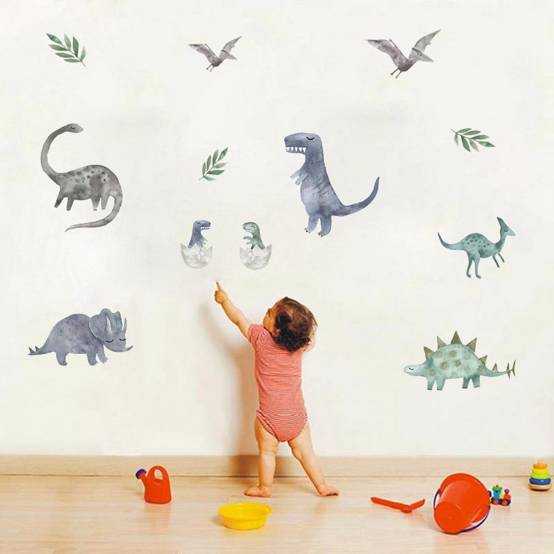 Cartoon Watercolor Dinosaurs Wall Sticker Poster Animals Vinyl Wall Decals for Kids Room Boys Children Mural DIY Home Decor