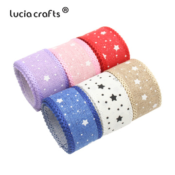 Lucia crafts 5y/6y 25mm Jute Burlap Star Printed Ribbons for Wedding Event Party Packaging Supplies DIY Accessories P0508