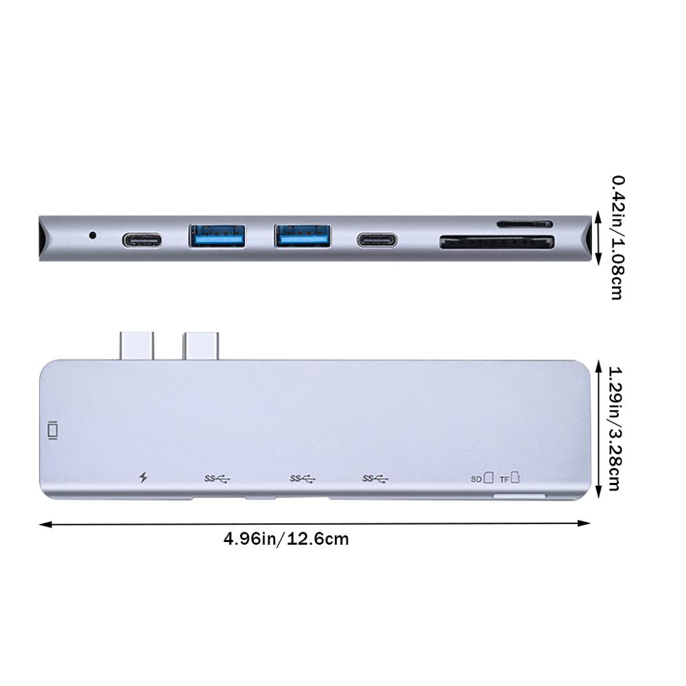 USB C Hub 7 in 1 Multiport with 4K HD 2 USB 3.0 SD/Micro SD Card Reader Multiport Adapter for MacBook Pro Air Double USB Hub