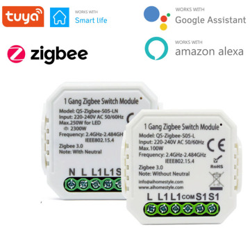Tuya Smart Zigbee Switch Module 1/2 Gang With/No Neutral 1 Way Wireless Control Works With Zigbee Hub Alexa Google Home 220-240V