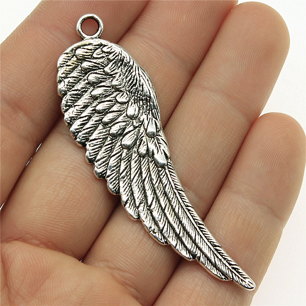 WYSIWYG 2pcs 66x20mm Antique Silver Color Wing Pendants Charm Big Angel Wing Pendants Charm For Jewelry Making