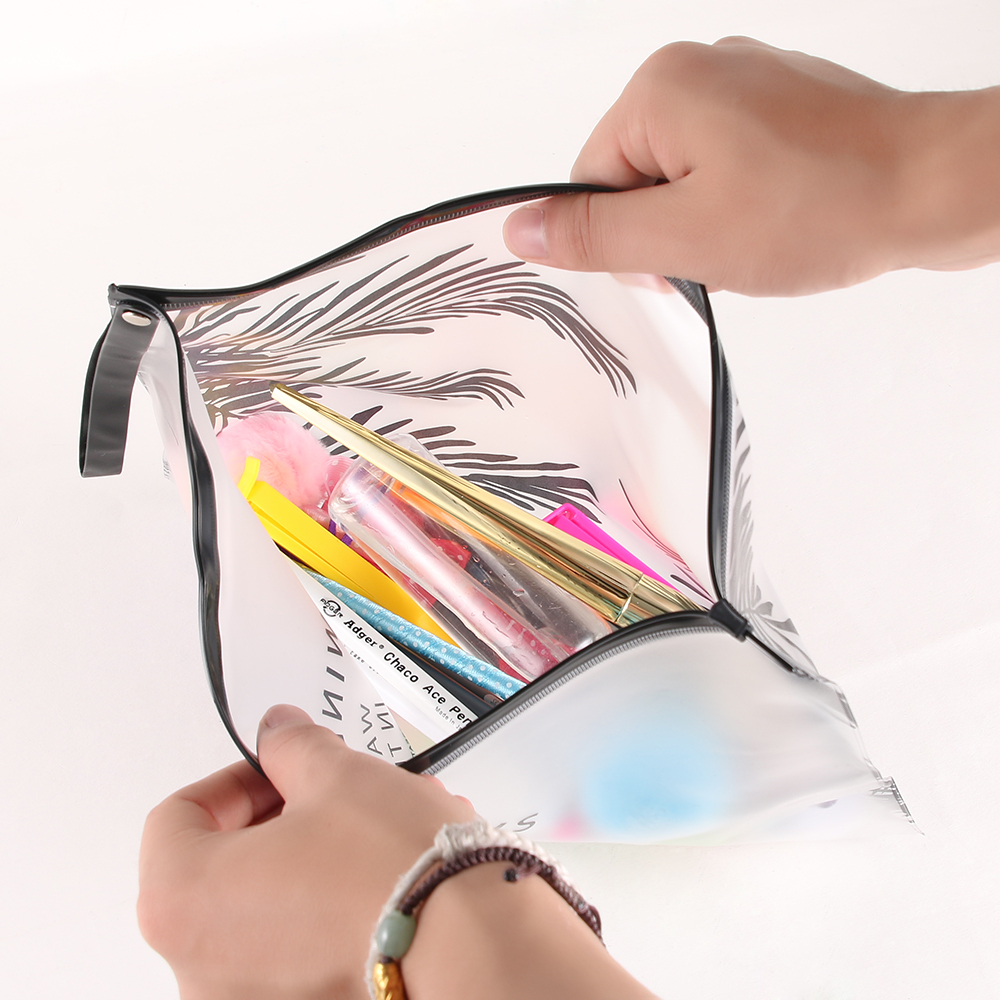 Tropical Style Transparent Pencil Case Stationery Holder Organizer Document Bag File Folder Cosmetic Bag Makeup Toiletry Bag