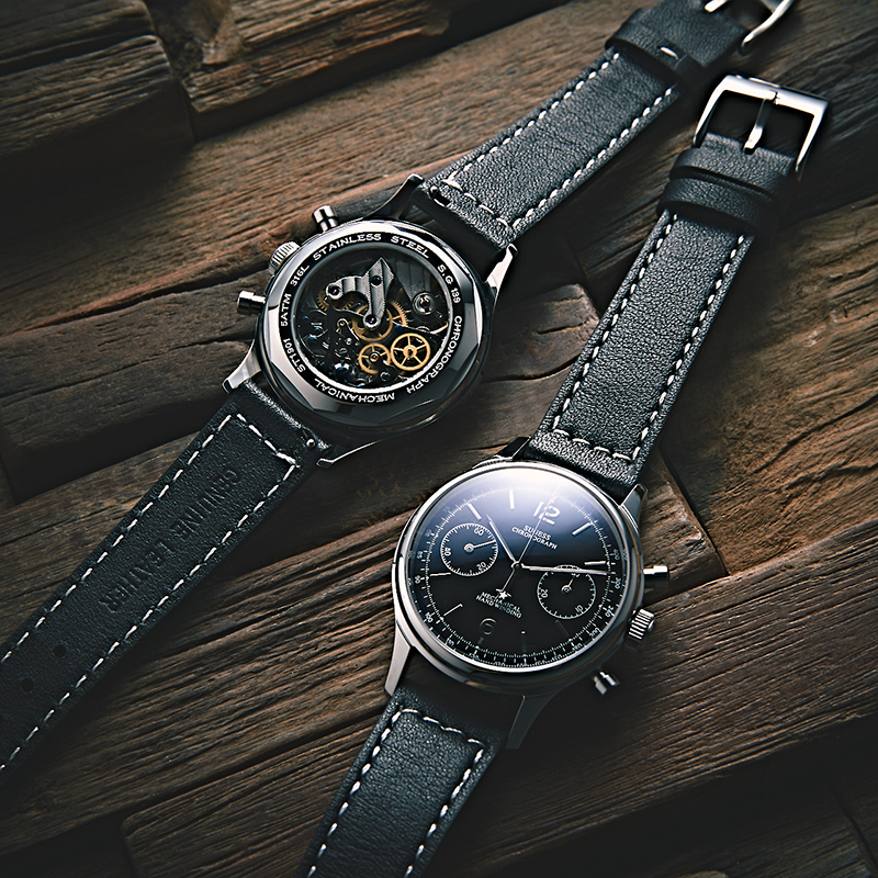 SEAKOSS SUGESS 38m Men's Chronograph Mechanical Watch ST1901 Movement Sapphire 5ATM Waterproof Watches Men Pilot With Swan-Neck