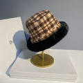 Women's Bucket Hat British style winter versatile Japanese casual Korean thousand bird check fisherman's Hat Plush hat