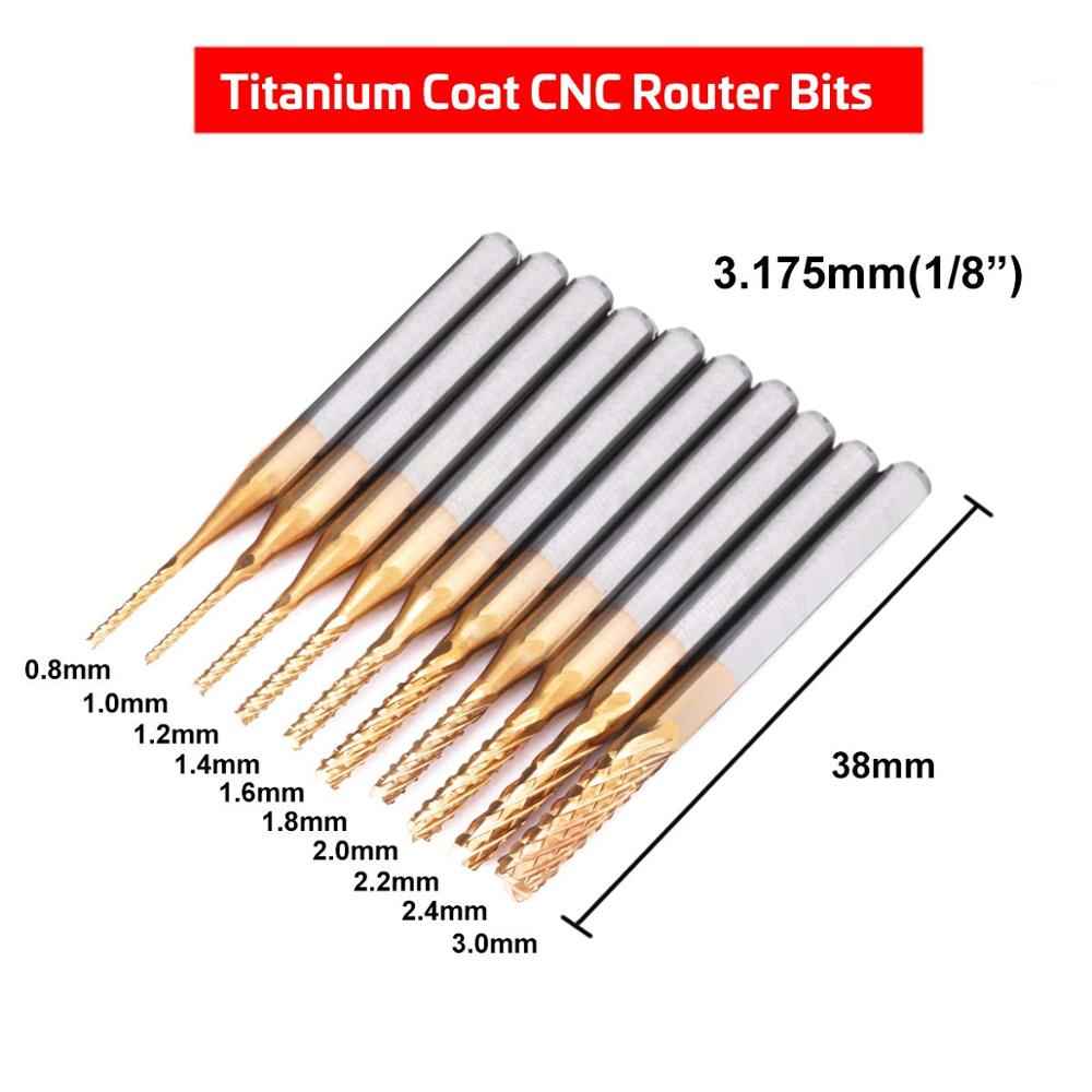 40pcs 3.175mm Titanium Coated Essential CNC Router Bits End Mill Cutter Mini PCB Carbide Router Bits Kit Set For Milling Tools