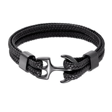 New High Quality Men Titanium Steel Bracelet Black Personality Leather Woven Anchor Leather Bracelet Wild Bracelet For Men Gift