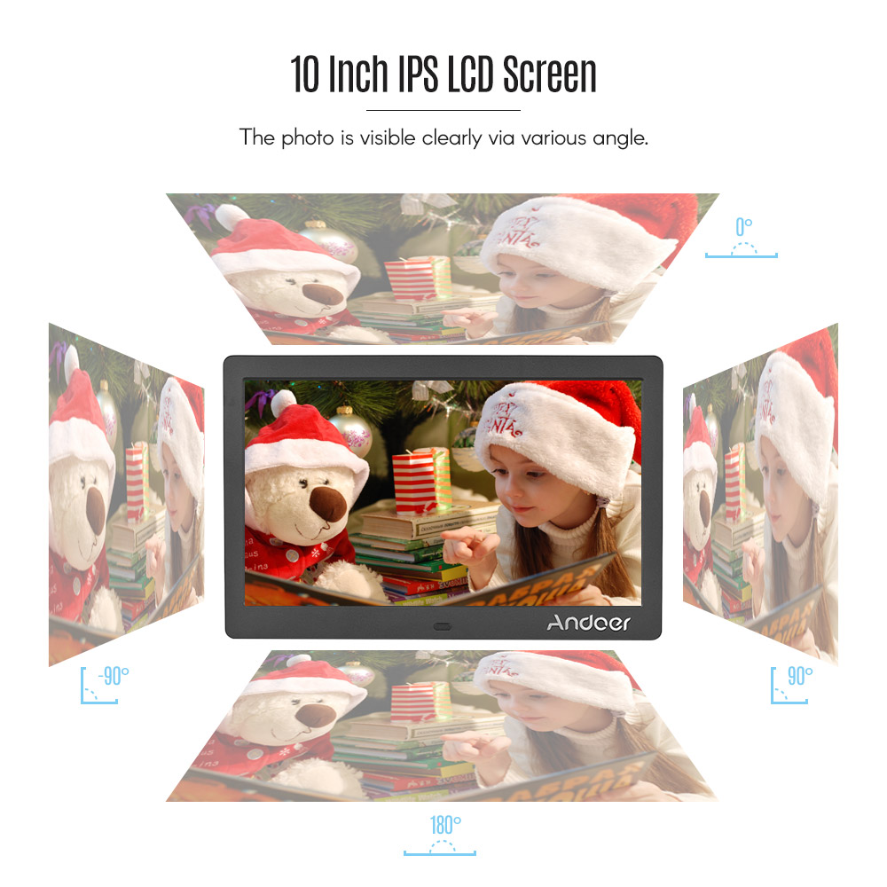 Andoer 10inch IPS Digital Photo Frame with 2.4G Ultra-sensitive Remote Control 1024x600 Photo Frame Support Time Set/Photo/Video