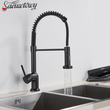 Brass Matte Black Pull Down Spring Kitchen Faucet Kitchen Sink Faucet Single Handle Faucet 360 Degree Rotating Sink Mixer Crane