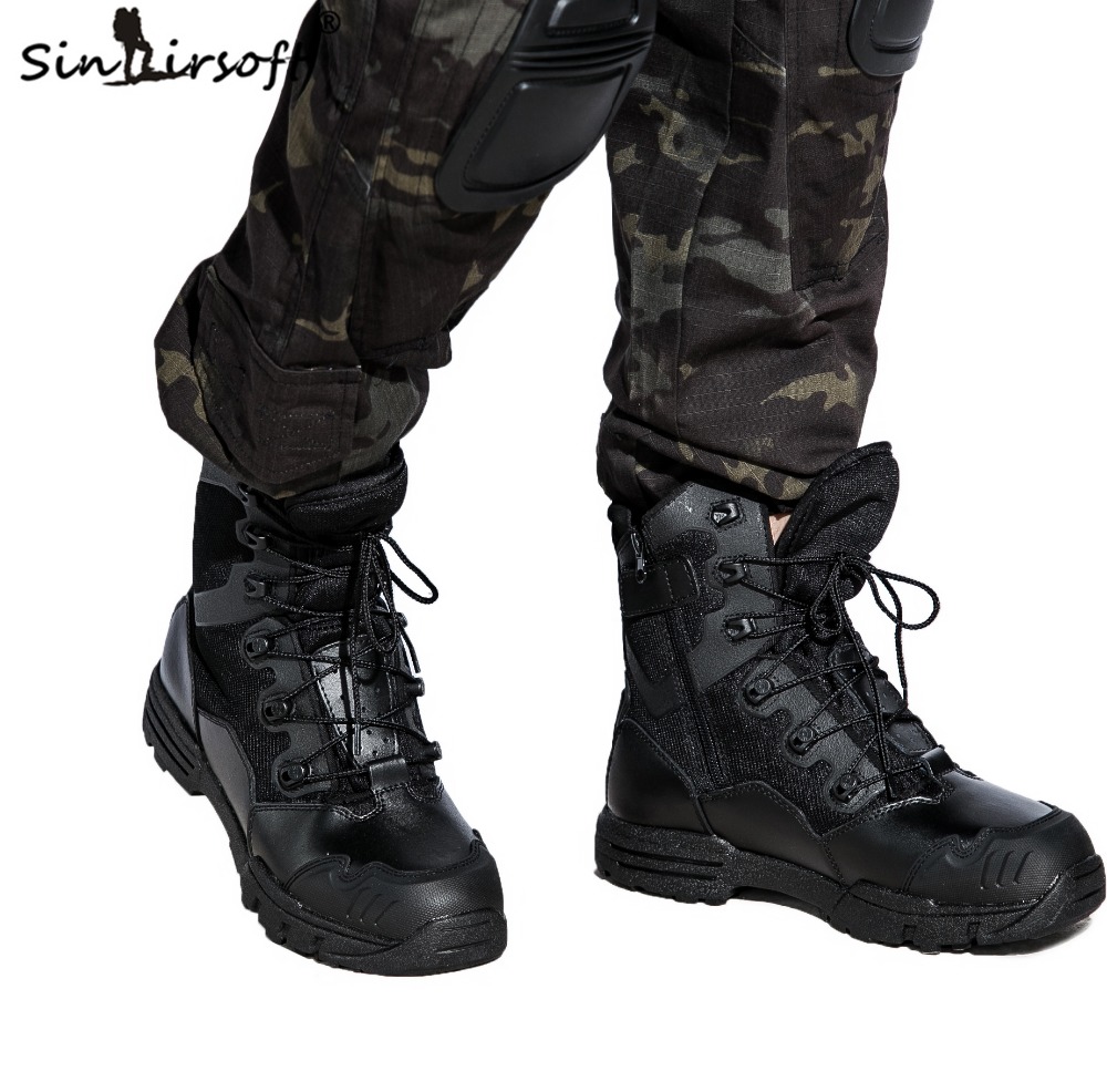SINAIRSOFT Outdoor Genuine Leather U.S. Military Assault Tactical Boots Breathable Anti-Slip Men Fishing Travel Hiking Shoes