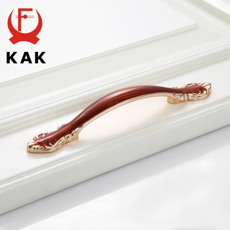 KAK European Style Gold Cabinet Knobs and Handles Red Amber Kithcen Handle Drawer Pulls Furniture Handle Hardware