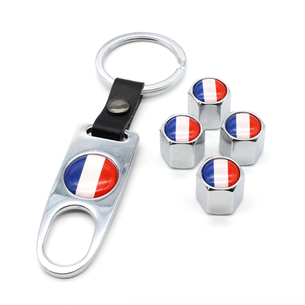 5Pcs/Set France Flag Style Anti-theft Car Wheel Air Tire Valves Tire Leather buckle Valve Caps Stem with Wrench Ring Spanner New