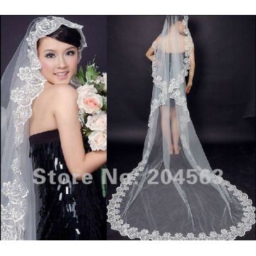 One Layer Cheap Wedding Veil without Comb Lace Bridal Veils 3 Meters Long