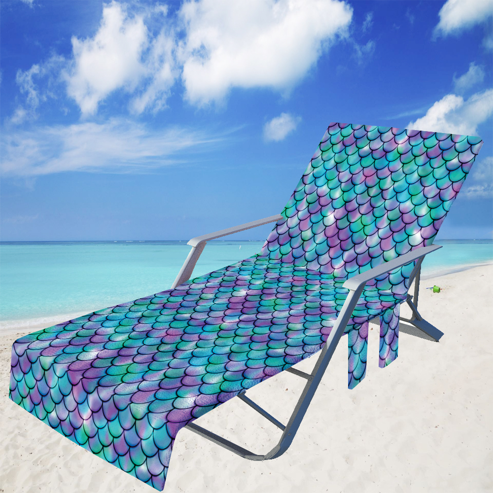 Mermaid Colorful Print Beach Chair Cover With Storage Pocket Swimming Pool Sun Lounger Case Microfiber Beach Chair Towel