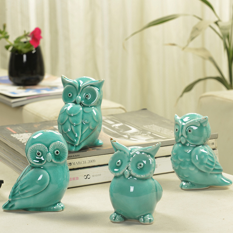 Ceramic handicrafts modern owls statue living room animal ornaments owl crafts toy home decor figure 4 style optional~
