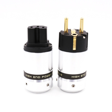 One pair New OEM High End 24K Gold Plated IEC Connector EUR Schuko EU Power Plug for Hifi power Plug extension adapter