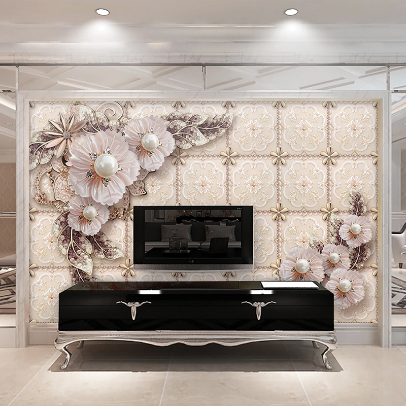 Custom Mural Wallpaper Luxury 3D Stereoscopic Jewelry Pearl Flower Living Room Sofa TV Background Wall Painting Papel De Parede