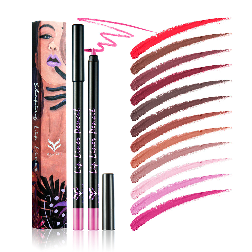 HUAMIANLI Brand 12 Colors Lip Liner Pencil Makeup Set Matte Smooth Waterproof Pigmented Nude Lipliner Pen Cosmetics Lipstick Kit