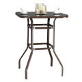 [US Warehouse]Wrought Iron Glass High Bar Table Patio Bar Table Brown (Bar supplies)