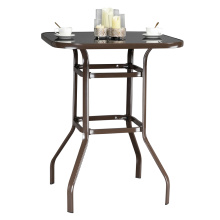 [US Warehouse]Wrought Iron Glass High Bar Table Patio Bar Table Brown (Bar supplies)