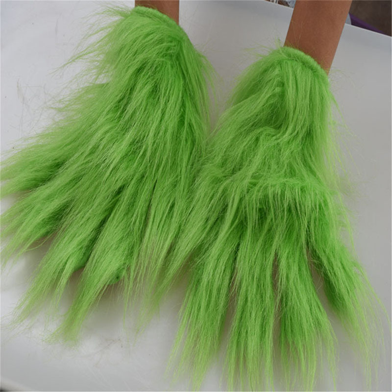 Grinch Stole Latex Christmas Gloves Cosplay X-Mas Funny Grinch Stole Costume Props Green Hair Gloves For Adult & Kids