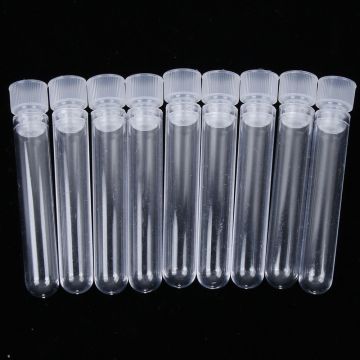 10PCS 13mm*75ml Clear Plastic Test Tube With Cap - Shaped Bottom Long Transparent Test Tube Lab Experiment Accessories