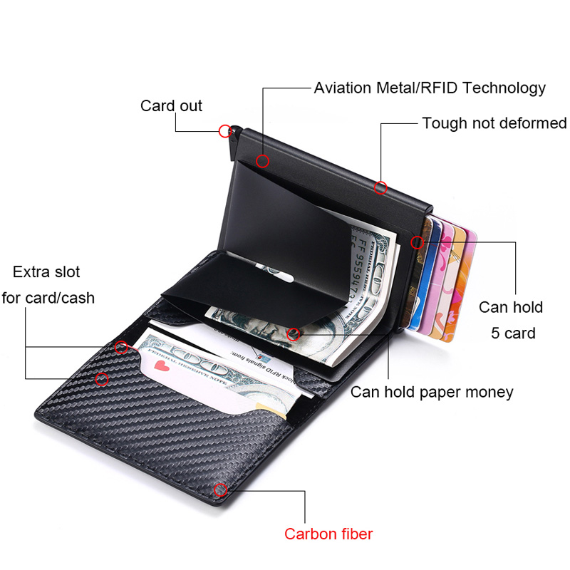 Carbon Fiber Card Holder Wallets Men Brand Black Magic Trifold Leather Slim Mini Wallet Small Money Bag Male Purses