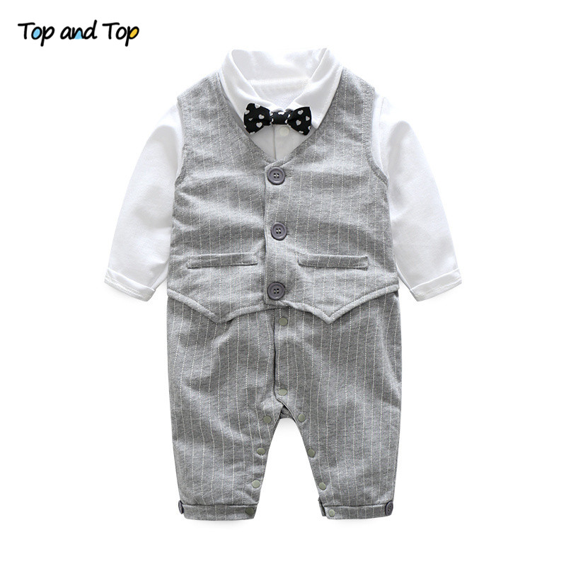 Top and top baby boy clothing sets cotton long sleeve baby rompers+vest 2pcs/suit stripe baby clothes toddler boy clothes