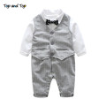Top and top baby boy clothing sets cotton long sleeve baby rompers+vest 2pcs/suit stripe baby clothes toddler boy clothes