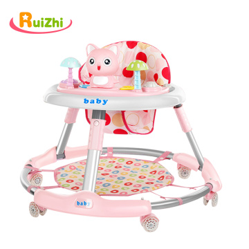 Ruizhi Foldable Baby Walker with Wheel Music Anti Rollover Car with Activity Tray Adjustable Seat Height Learn to Walk RZ1275
