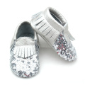Wholesale Fancy Shoes Shining Silver Sequin Baby Moccasins