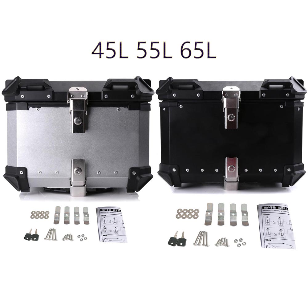 45L-65L Universal Motorcycle Rear Luggage Helmet Box Toolbox Trunk Storage Moto Tail Top Tool Key Lock Case Waterproof Removable