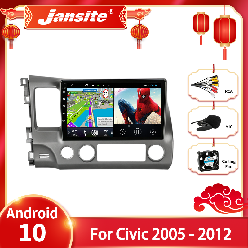 Jansite 10" Android 10.0 Car Radio navigation player For Honda Civic 2005-2012 GPS Multimedia system 2 Din DVD player Head unit