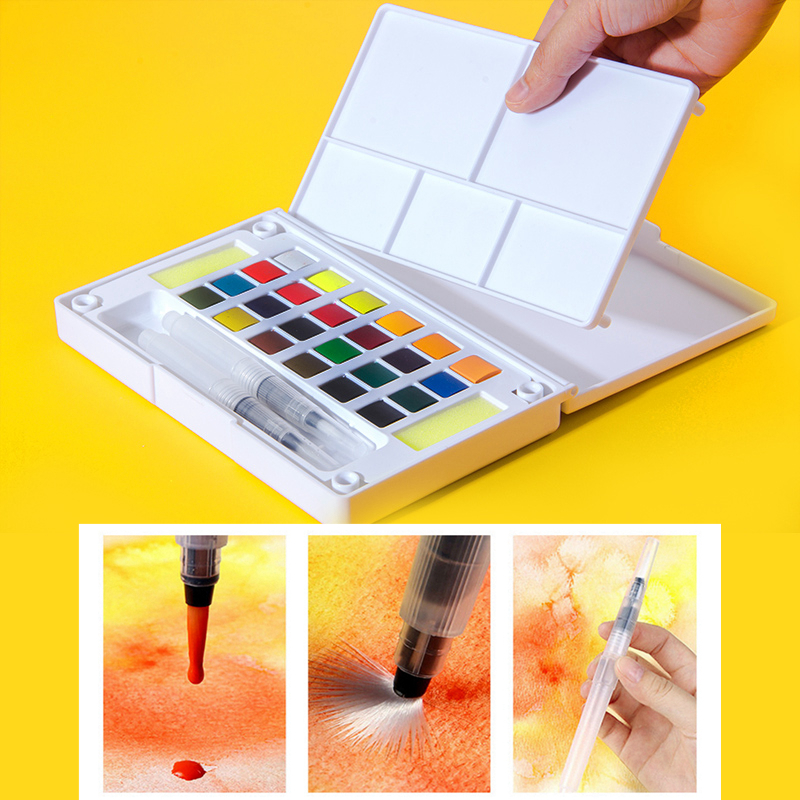 Giorgione Solid Watercolor Pigment Paint Set With Water Painting Brush Pen Portable Water Color Pigment Painting Art Supplies