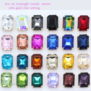 4-27mm 24-colors Rectangle sewing on rhinestone crystal Craft with gold Claw Flatback For Garment applique Diy Accessories Trims