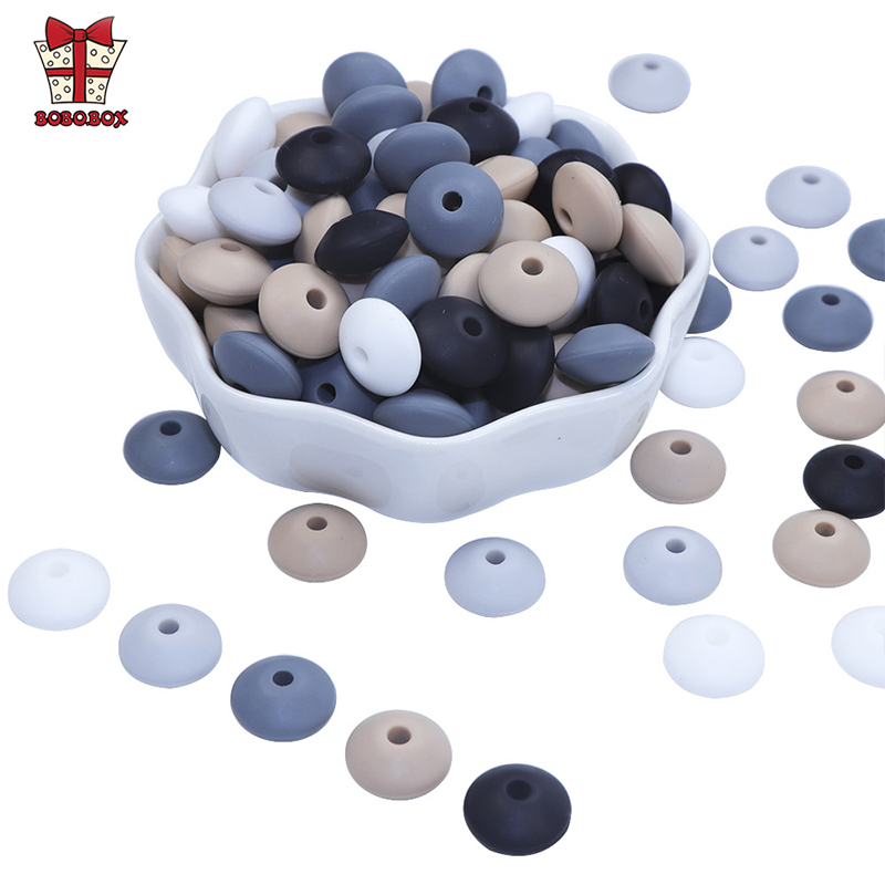 BOBO.BOX 50pcs Silicone lentil Beads 12mm Food Grade Silicone Baby Teething Products Chews Pacifier Chain Clips Baby Teethers