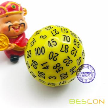Bescon Polyhedral Dice 100 Sides Dice, D100 die, 100 Sided Cube, D100 Game Dice, 100-Sided Cube of Yellow Color