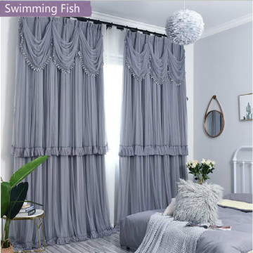 Multi-Layers Blackout Cloth+Voile Curtain With Valance Lace Window Curtain Drape Custom Blind Bedroom Living Room Home Deco