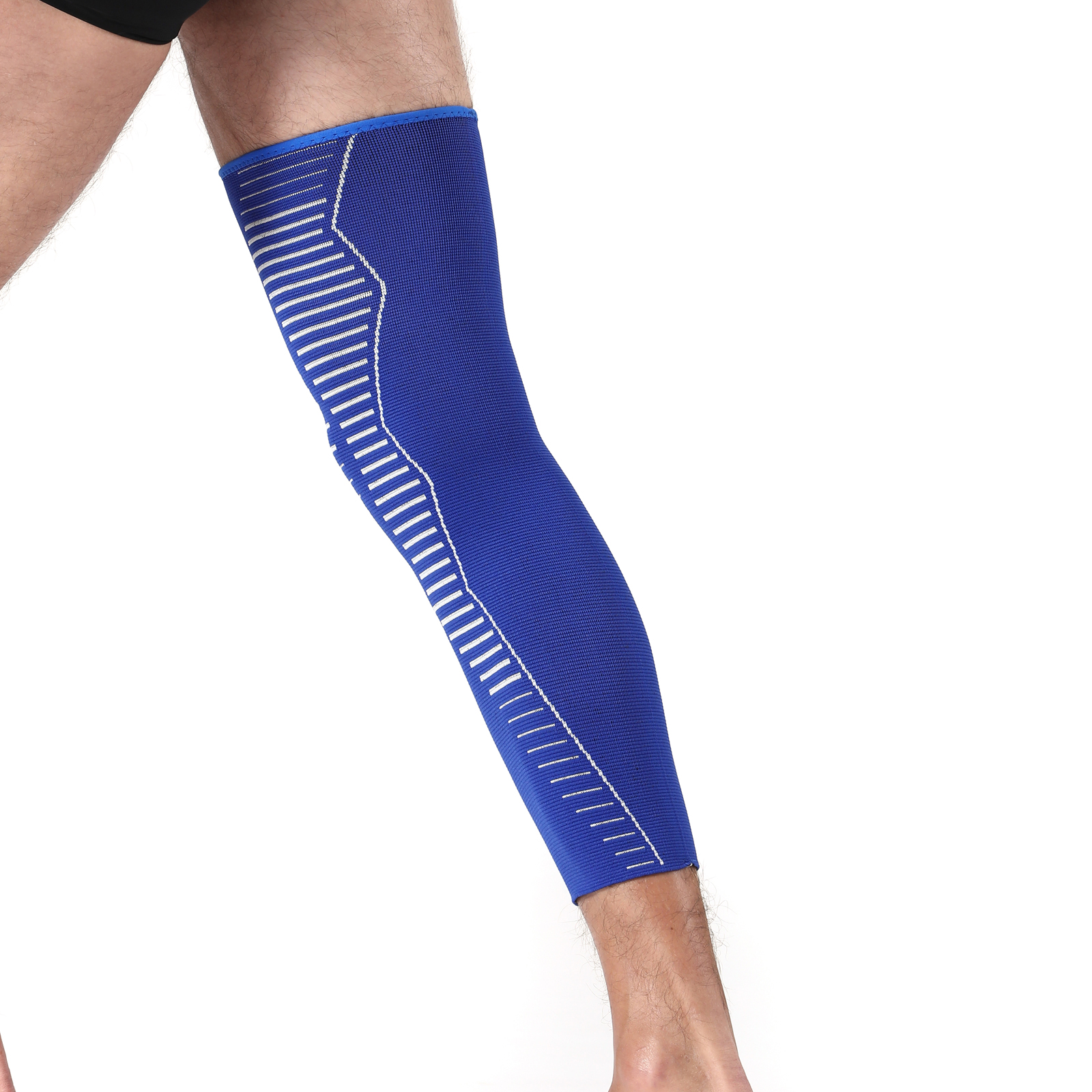 Blue Knitting Leg Warmer Sleeve Sports Compression Lengthen Knee Support Brace Shin Guard for Men and Women