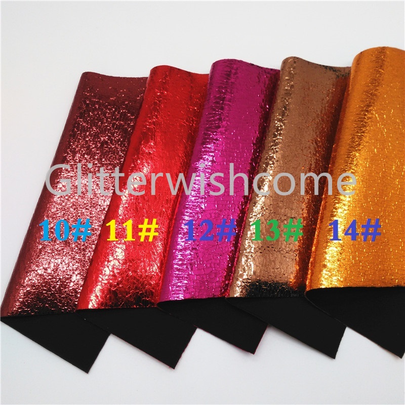 Glitterwishcome 21X29CM A4 Size Metallic Faux Leather Fabric, Crack Synthetic Leather Fabric Sheets, PU Leather for Bows, GM447A