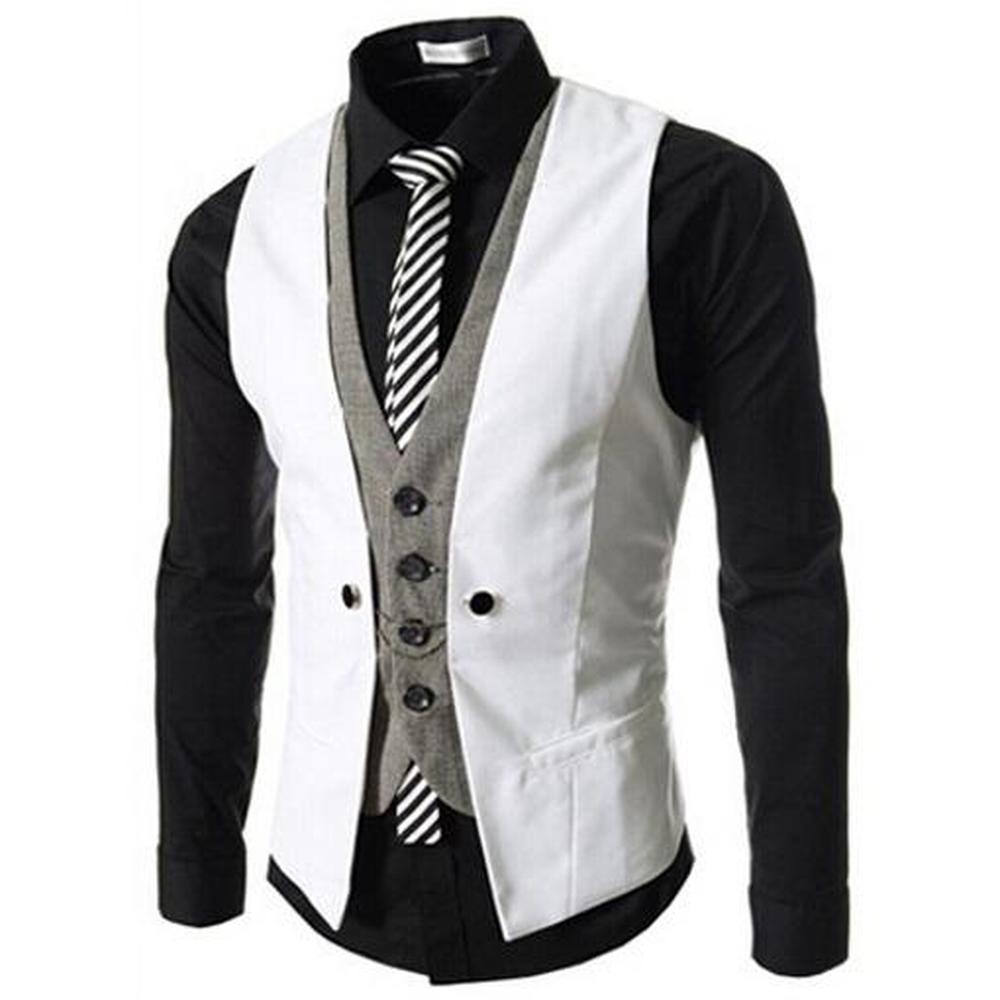 Mens Vest New Listing Fashion Brand Formal Slim Fit Waistcoat Male Blazer Vest Casual Color Patchwork Buttoned Suit Vests