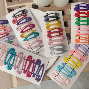 10pcs/set Snap Hair Clips Candy Color Hair Clip Bobby Pin Metal Cute Hairpins Barrettes for Women Accessories Styling Tools New