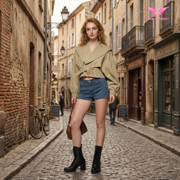 Asymmetric Notched-Lapel Jacket with Lantern Sleeves