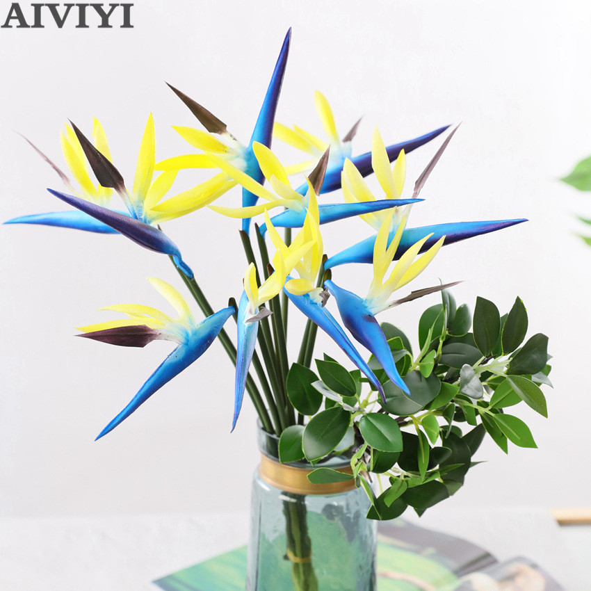 Single small paradise bird fake flower real flower touch bouquet soft plastic flower color bird of paradise dried flower decorat