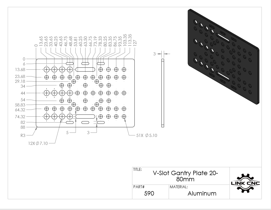 3D Printer aluminum plate T3x88x127 special slide aluminium profile V-Slot Gantry Plate(20-80mm)