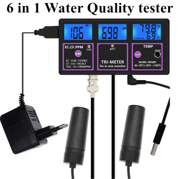 6 in 1Water Quality tester Professional Aquarium Online PH Meter Monitor Multi-parameter for test PH / Temp/ EC / CF / RH / TDS