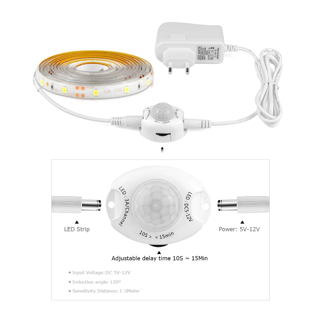 LED Strip Light Waterproof AC 220V To DC 12V White Warm White Kitchen Washstand Lighting PIR Motion Sensor Cabinet Lamp