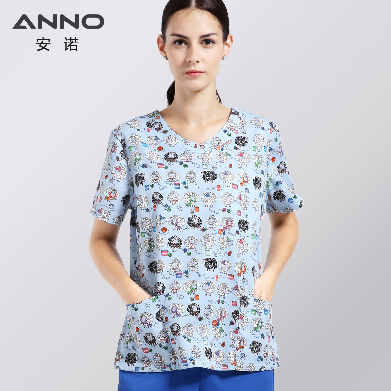 ANNO Round Neck Hospital Staff Scrubs O Neck Nursing Uniform Unisex Dental Clinic Supplies Nurse Work Suit Dentist Clothing