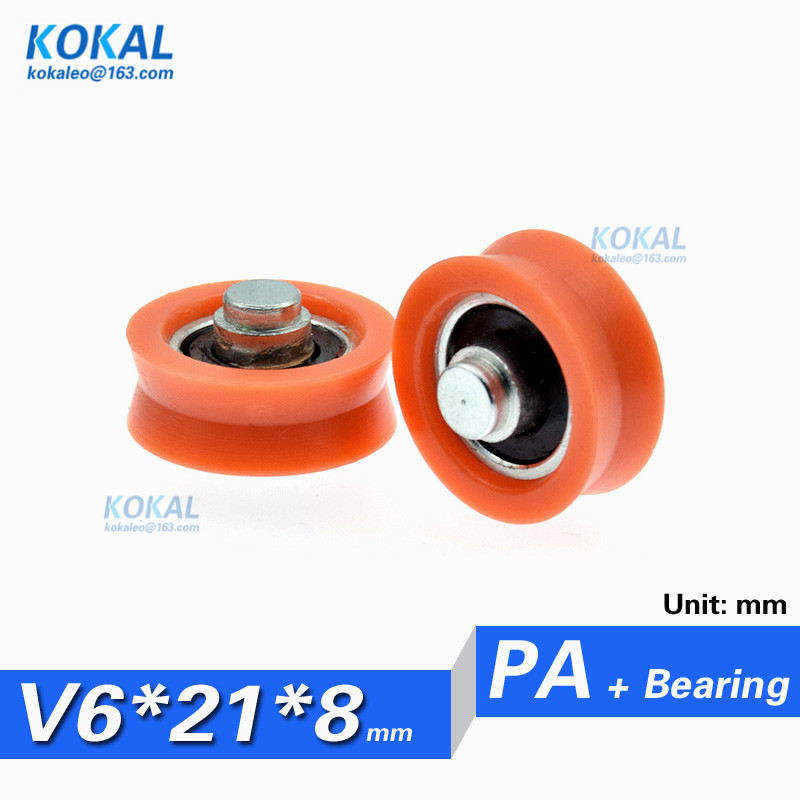 [V0621-8] 1PCS/LOT glass fiber orange Nylon PA coated with shaft U/V groove elevator door window sliding bearing pulley 0621V